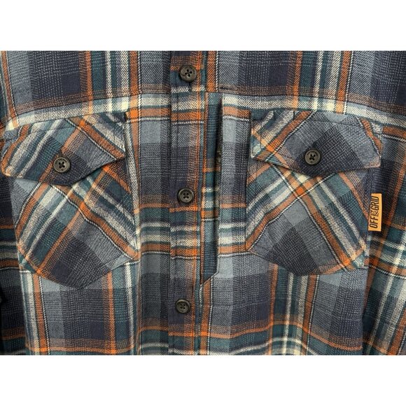 Off The Grid Destroyer Flannel Shirt Men’s XL Blue Orange Plaid Long Sleeve - Picture 3 of 14